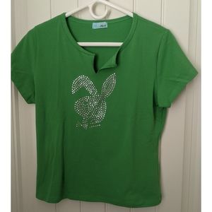 Green T-shirt w/ Rhinestone 'Playboy Bunny' logo
